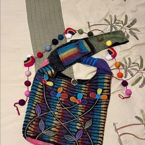 Colorful Bohemian Shoulder Bag with Felt garland bonus! 🌈 ☮️